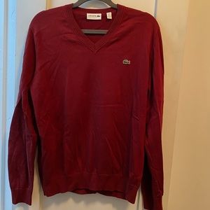 Deep Red Lacoste V-Neck Sweater